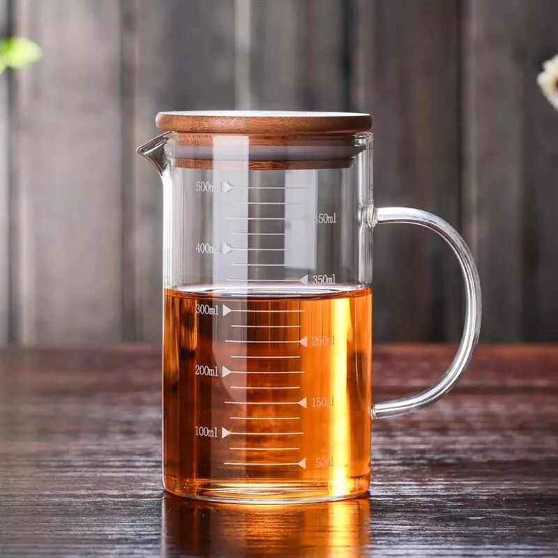 Glass Transparent Measuring Cup Cooking Tools Container Measuring Cup Measuring Liquid Bakeware Kitchen Accessories WY80303: 500ML-with Cup lid