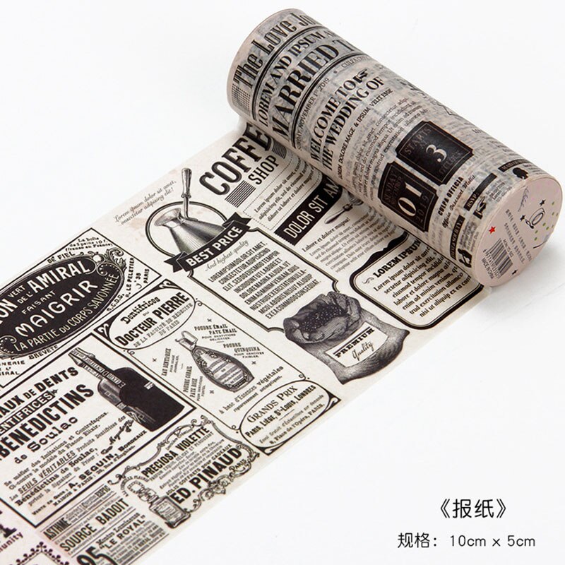 Retro engelsk tidning washi tejp vintage bred maskeringstejp dekorativ tejp klistermärke scrapbooking dagbok brevpapper