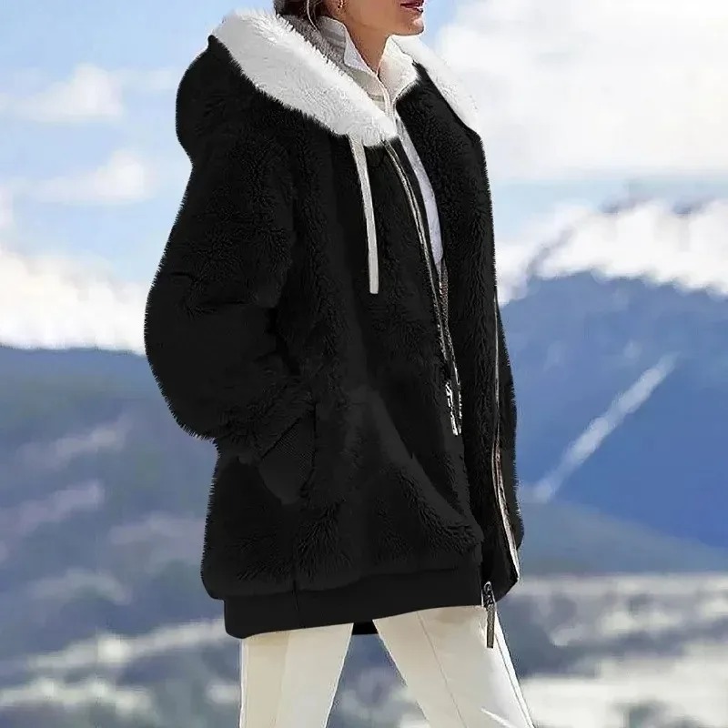 2024 hiver femmes manteau décontracté à capuche fermeture éclair dames vêtements cachemire femmes polaire veste couleur unie dames manteaux