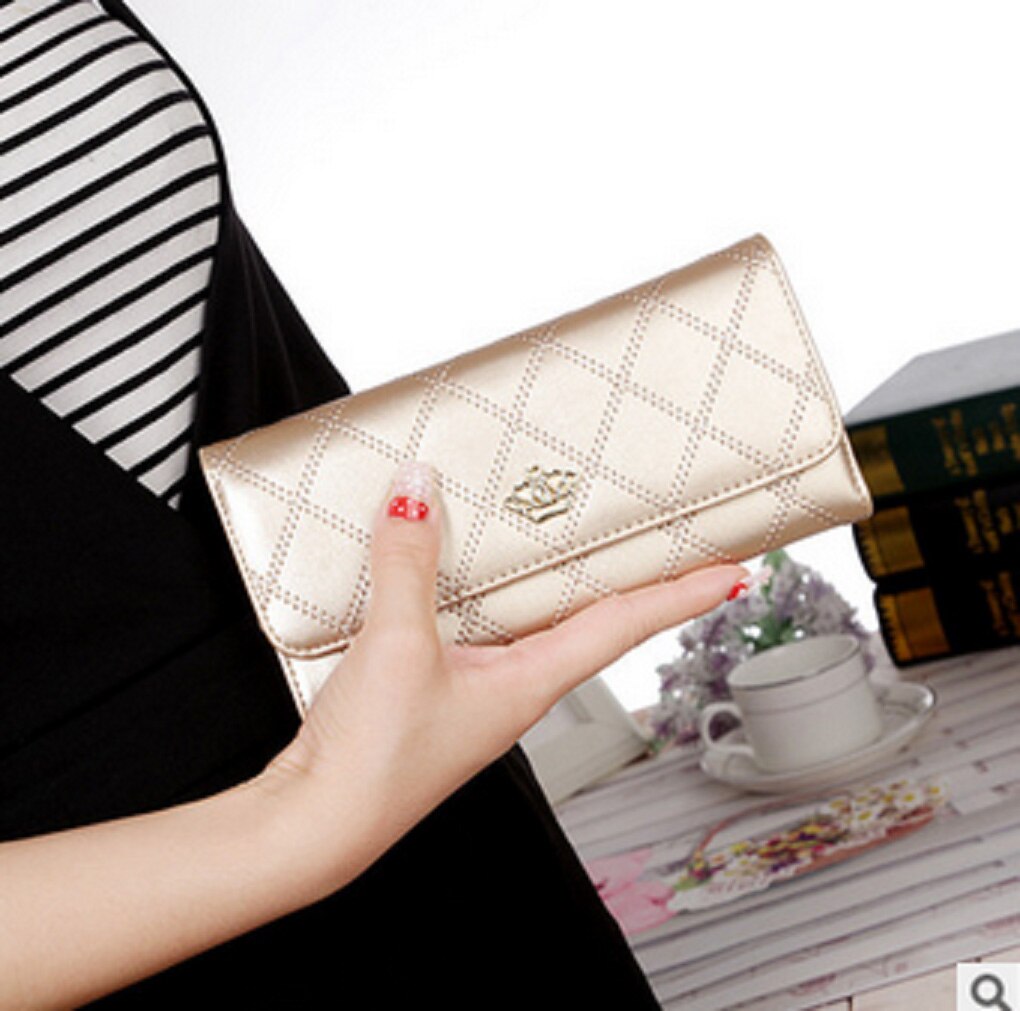 Damen-clutch aus leder, diamantkrone, dreifach gefaltete geldbörse, langes kartenetui, handytasche, handtasche: Sekt