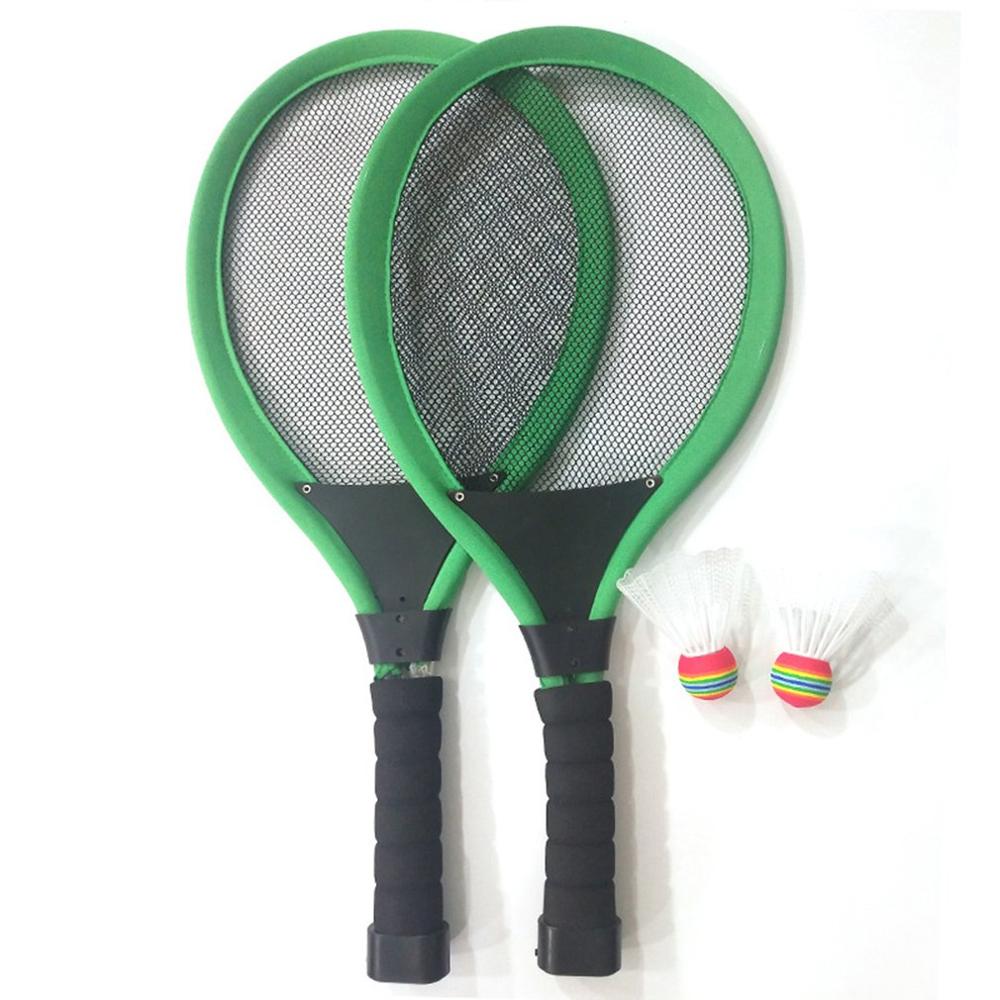 Lichtgevende Badminton Racket Set Nachtlampje Badmiton Bal Met Racket Kit Licht Voor Kids Kinderen Houden Begginers Familie: green