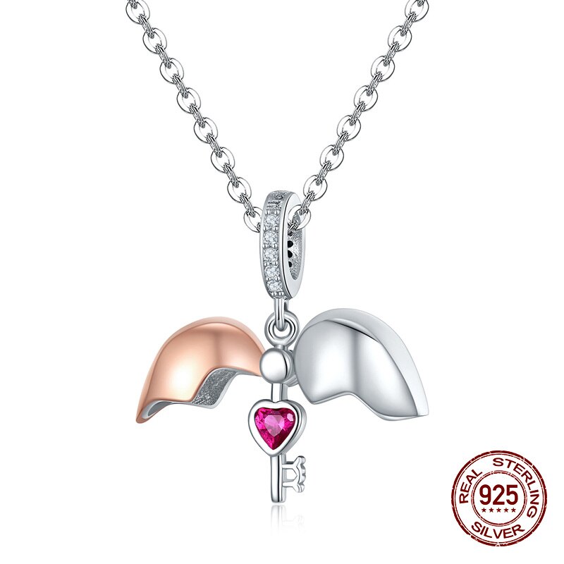 925 Sterling Zilveren Hartvormige Sleutel Hanger Fit Originele Armband &amp; Ketting Charme Kralen Vrouw Sieraden Maken