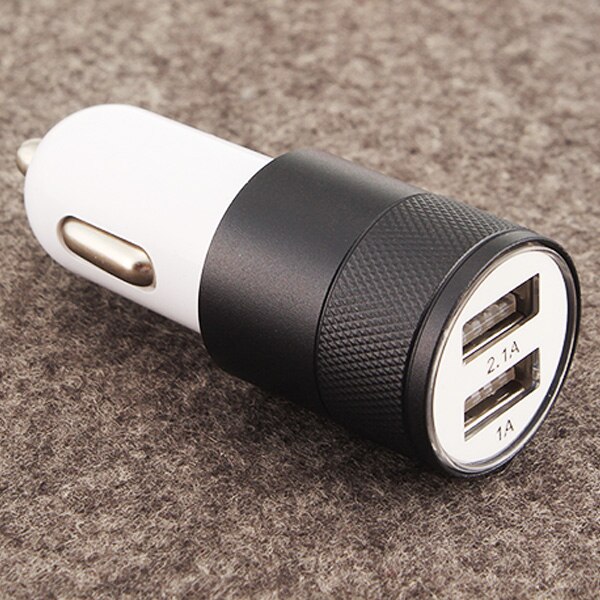 Cargador de coche USB doble, cargador plano de Metal para teléfono móvil, carga Universal de 2,1 V, cargador de coche de cañón de acero pequeño: black