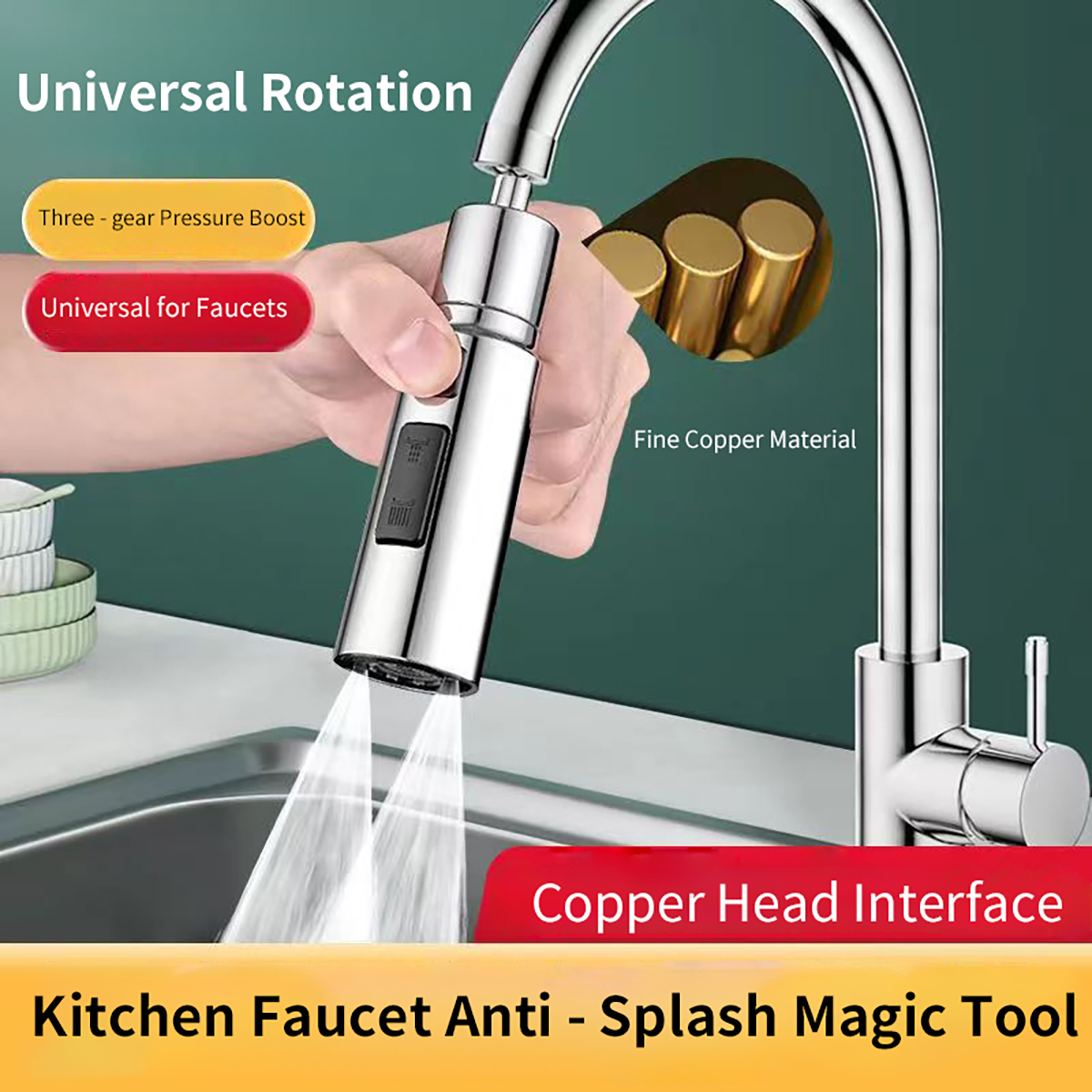 Pulvérisateur universel pour robinet de cuisine, 3 modes de débit d'eau, bulles et lames 720 ° Connecteur G1/2 universel pivotant pour eau chaude et froide