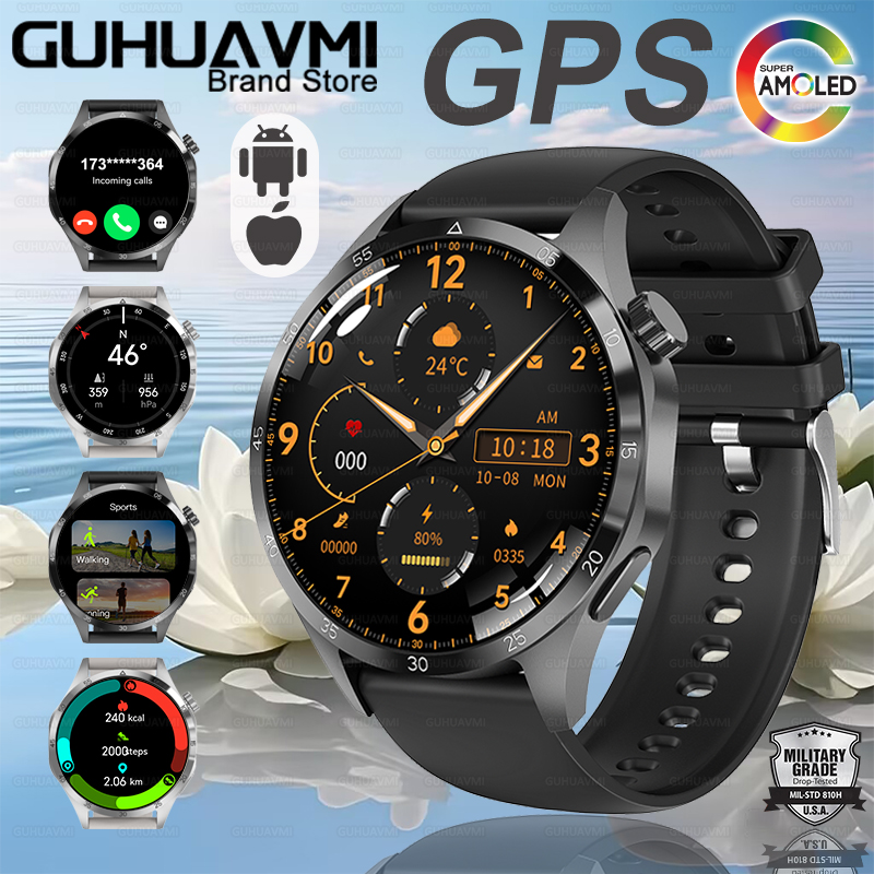 2025 tendências da moda novo gps relógio inteligente masculino freqüência cardíaca amoled nfc ip68 à prova dip68 água relógios esportivos bluetooth chamada twatch para huawei: Branco