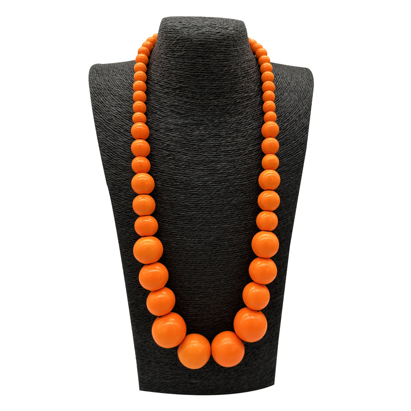 Bohemian Green Big Round Long Wood Necklace & Pendent Handmade Necklace For Women Bib Beads Party Jewelry: RED-BROWN