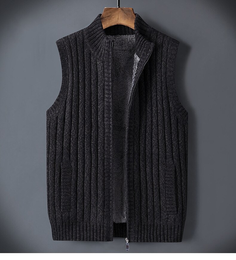 Dikke winterjas herenvest fleece vesten warme staande kraag vest vest mouwloos bovenkleding jas herenkleding: Zwart / M