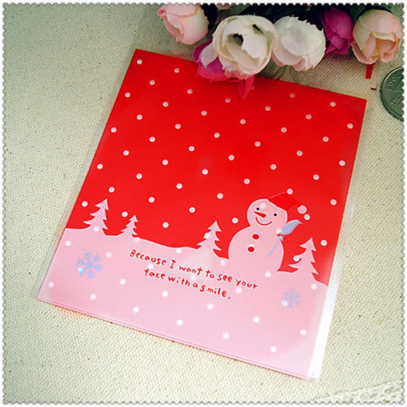 100Pcs Cute Snowman Print Candy CookiesCake Package Bags Merry Christmas Candy Cute Pack Christmas Bags