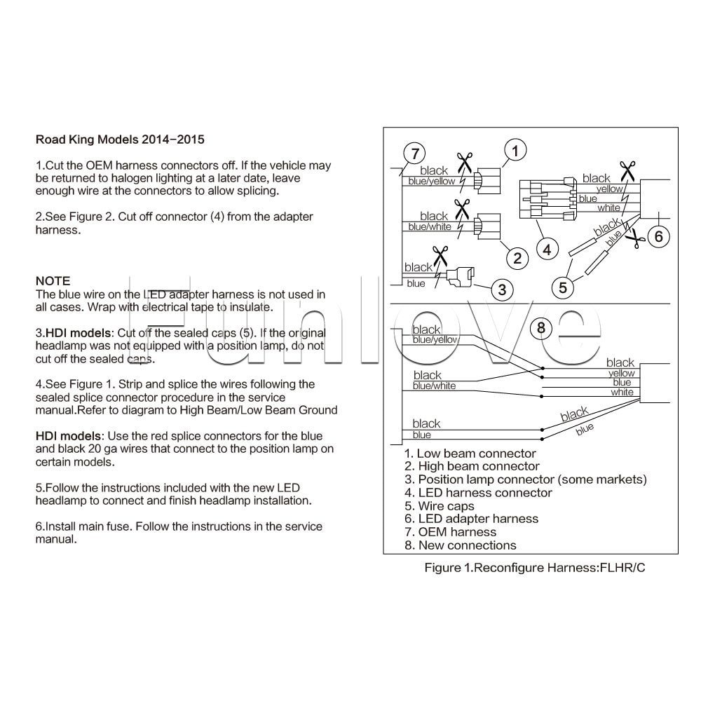 LED Headlight Wiring Harness Adapter for Harley Touring and Trike 7" Daymaker LED Headlight