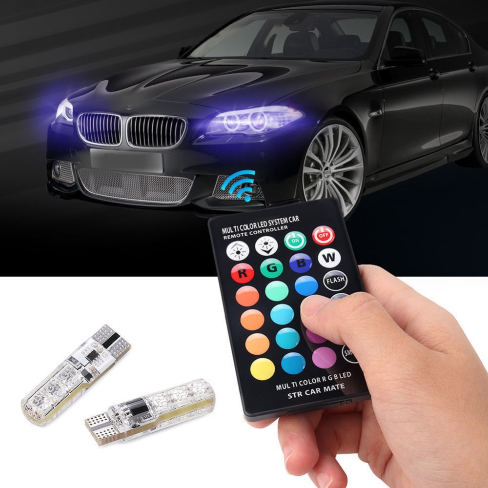 RGB T10 W5W Led 194 168 W5W 5050 SMD Car Dome Reading Light Automobiles Wedge Lamp RGB LED Bulb With Remote Controller Car Decor