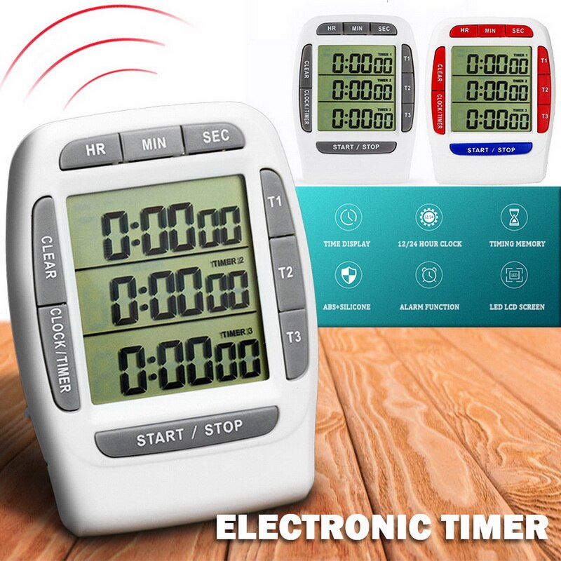 Multifunctional Kitchen Cooking Timer 3 Display Channels Electronic Function Timers Time Counting Device