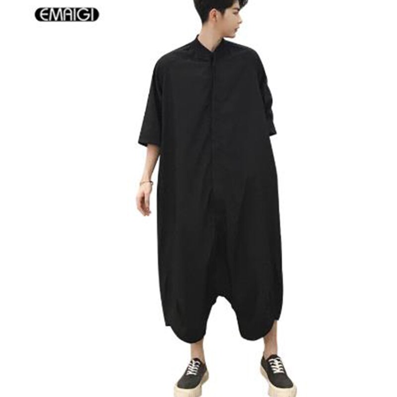 Mannen Korte Mouw Dunne Casual Shirt Jumpsuit Mannelijke Losse Een Stuk Harembroek Overalls Tooling Jumpsuit Hiphop Mode Broek