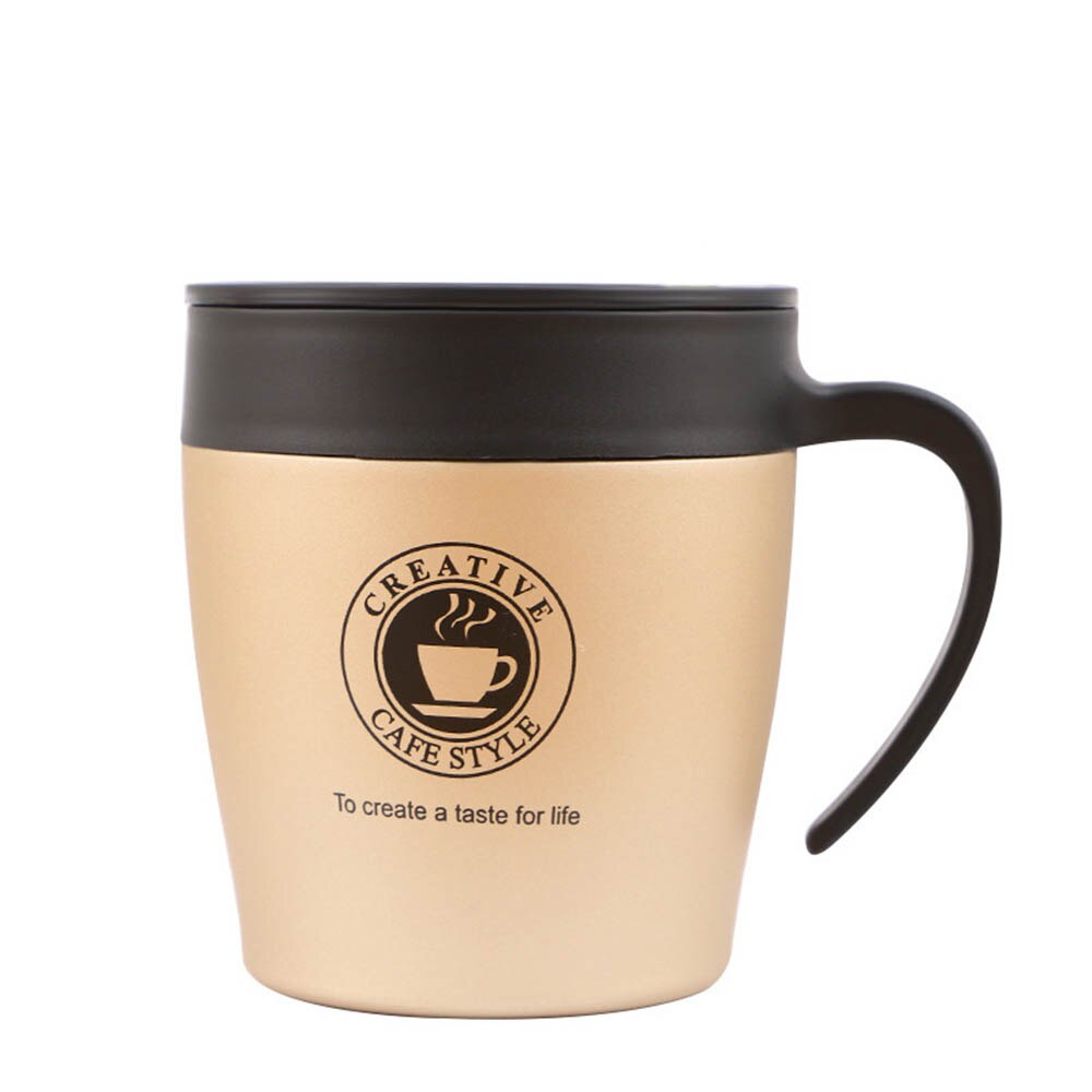 330ML Stainless Steel Insulated Coffee Cup Office Drink Cup With Handle Anti-scalding Cup Travel Thermos: Gold