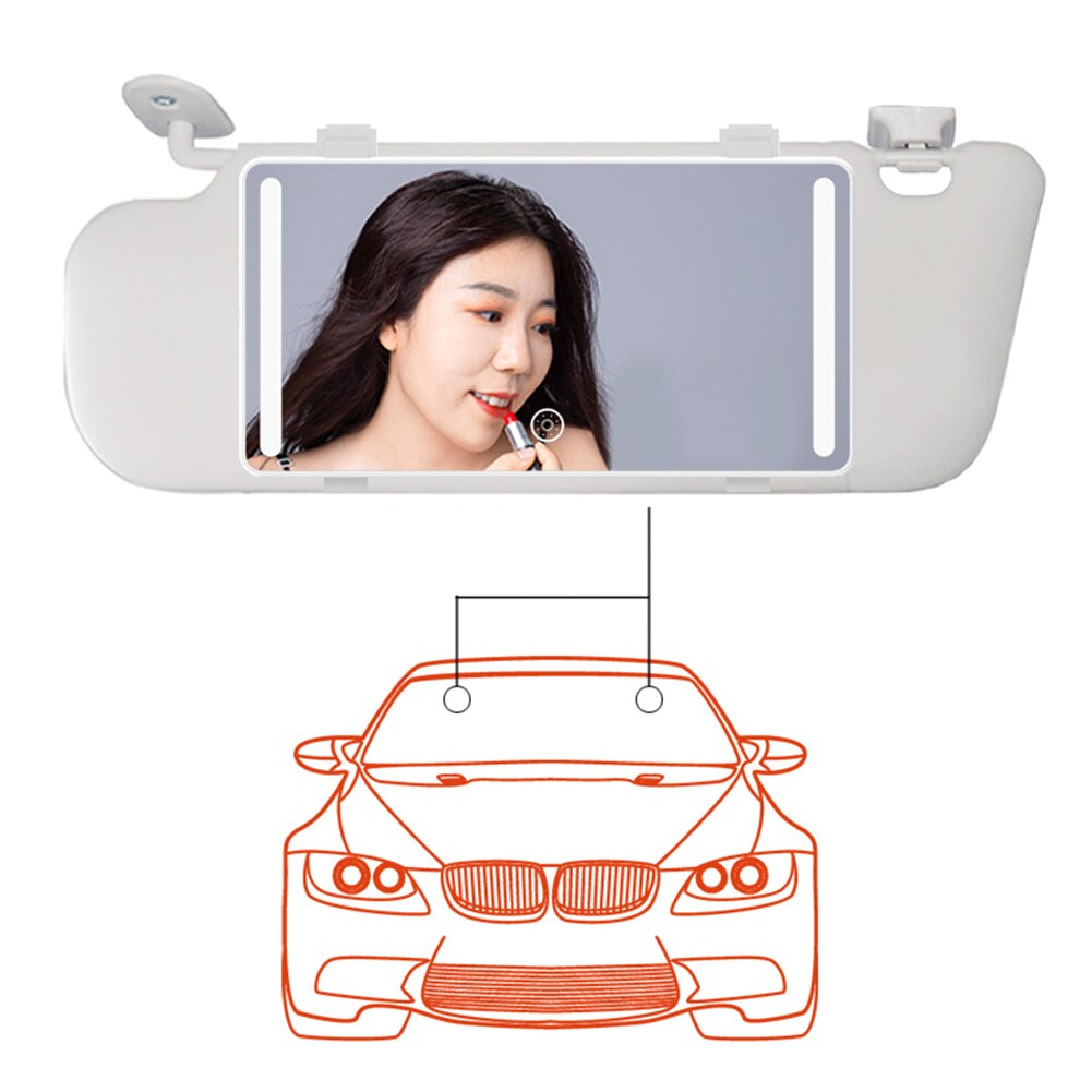 Miroir de maquillage pour voiture, décoration intérieure à contrôle tactile Durable avec lumières LED, facile à installer, luminosité réglable, autocollant