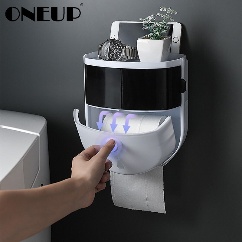 ONEUP Waterproof Toilet Paper Holder Plastic Storage Box Tray Portable Toilet Paper Holder Shelf Bathroom Accessories