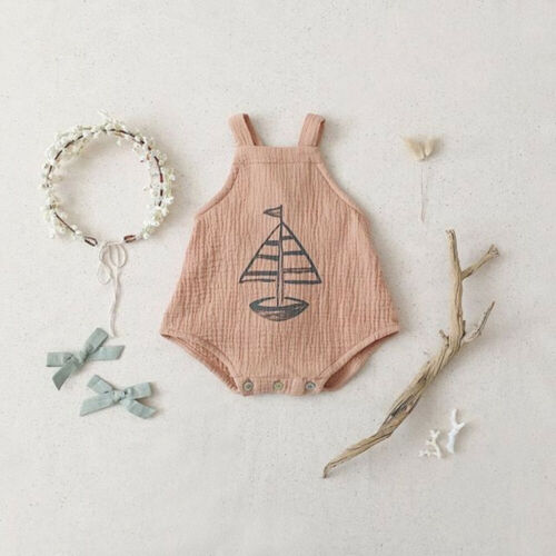 Pasgeboren Baby Meisje Jongen Zeilboot Bodysuit Zachte Katoenen Mouwloze Sunsuit Jumpsuit Outfit Schattige Baby Kleding Zomer 0-12M