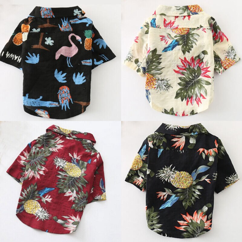 Hundeskjorter bomuld sommer strandvest kortærmet sommer strandvest kortærmet kæledyrstøj hundetop blomstret t-shirt hawaiianske toppe