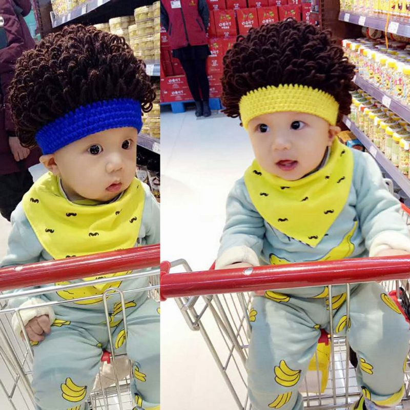 Novedad niños bebé niños pequeños peluca sombrero Cosplay apoyos de la foto de niño niña invierno peluca Afro de grandes para cabello rizado tapa 1-4T