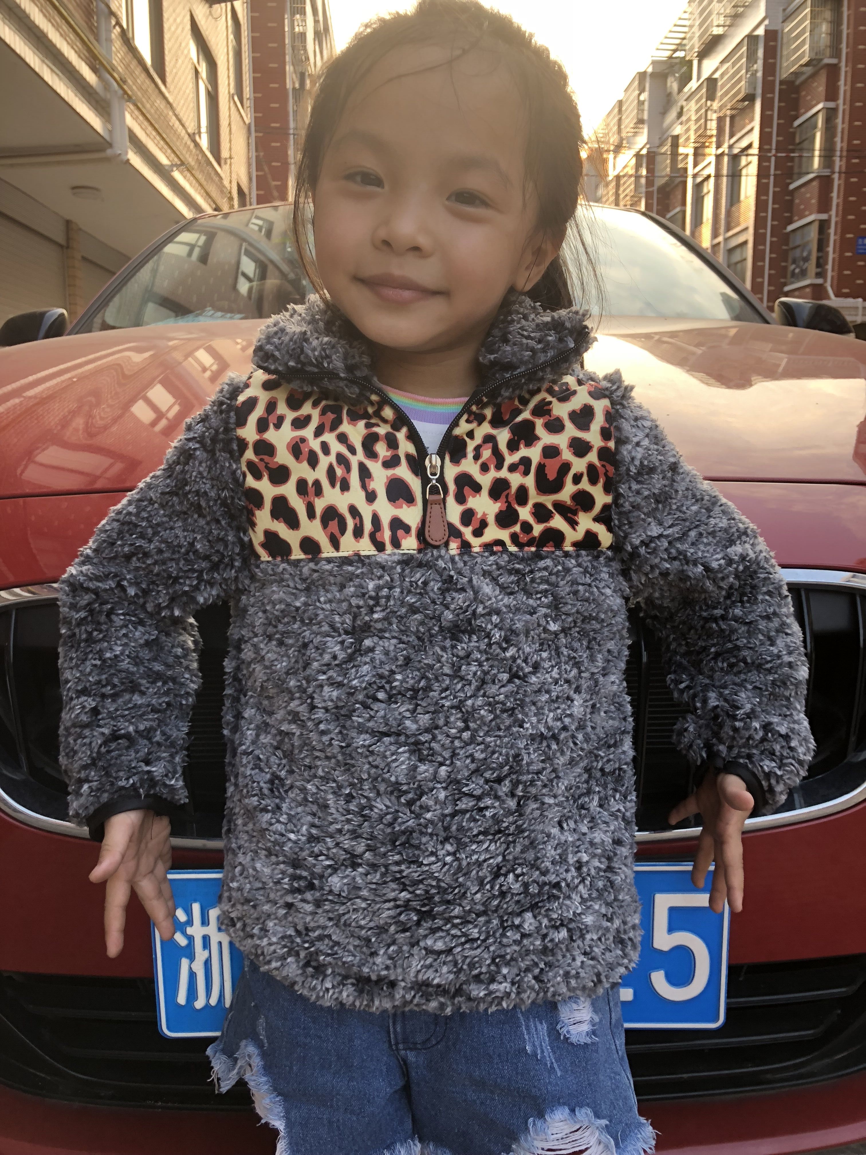 Rts tts monogram leopard gepard bøffel plaid patch børn sherpa pullovere drenge og piger jakker fleece ungdoms pullover frakker