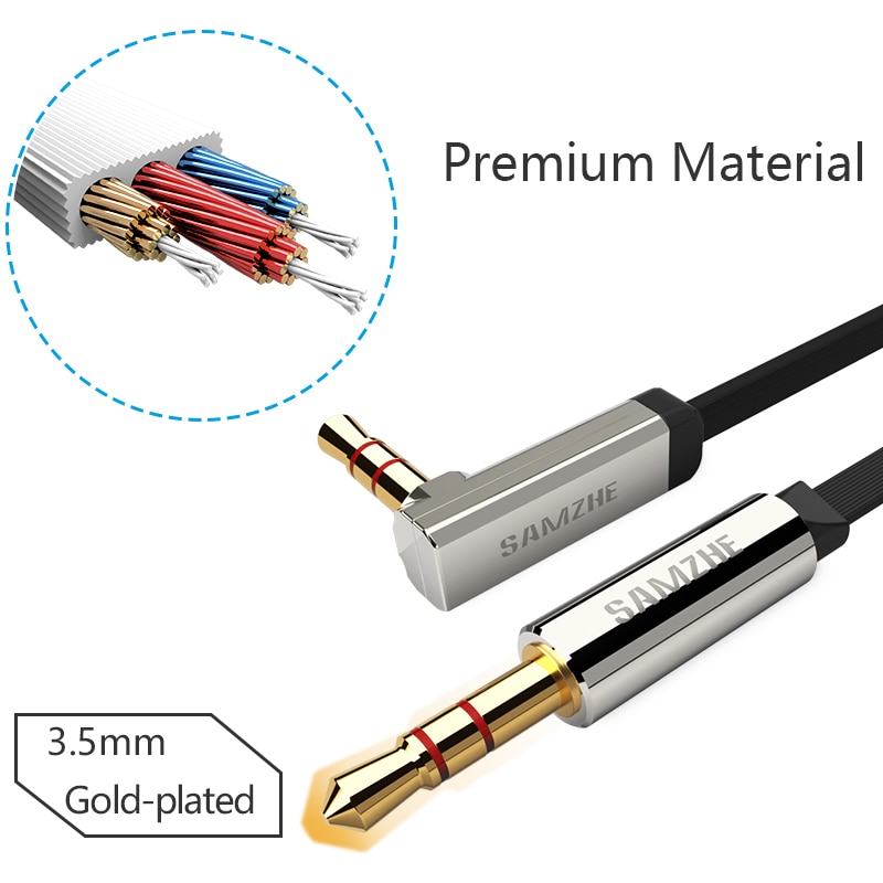 SAMZHE 3.5mm Aux Cable 90 degree Audio Flat Cable Stereo Audio Gold Plated Auxiliary Cable for Car Cellphone Earphone Beats