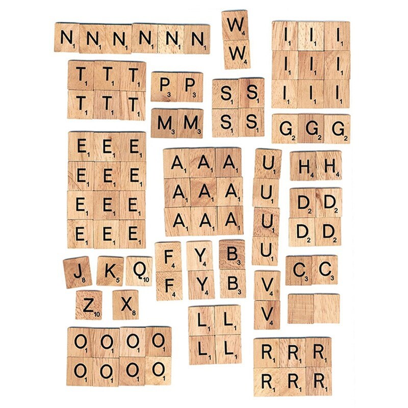 100 Pcs Wooden Scrabble Letters Alphabet Craft Wooden Decorations for Home Wedding Party DIY Christmas Ornaments Digital Puzzle
