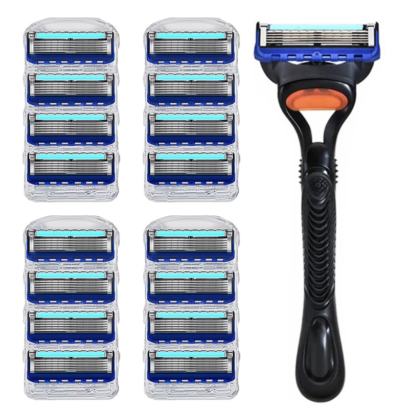 Maquinilla de afeitar Manual para hombres, hoja de cinco capas sin soporte para cuchillos, cuchillas de afeitar de acero inoxidable, sin daños en la piel, afeitadora de estilo antiguo: Rojo