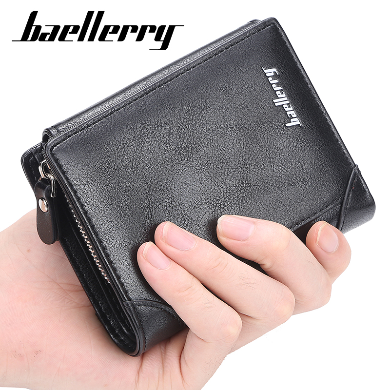 Trois fois hommes court portefeuille à deux volets porte-cartes pour hommes décontracté Portable porte-monnaie Pu cuir mâle pochette