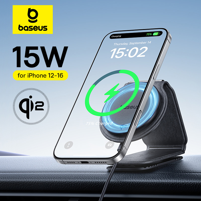 Baseus Uchwyt samochodowy na telefon do iPhone'a 12-16 Bezprzewodowa ładowarka 15W QI2 Magnetyczna konsola środkowa na deskę rozdzielczą Uchwyt samochodowy na telefon