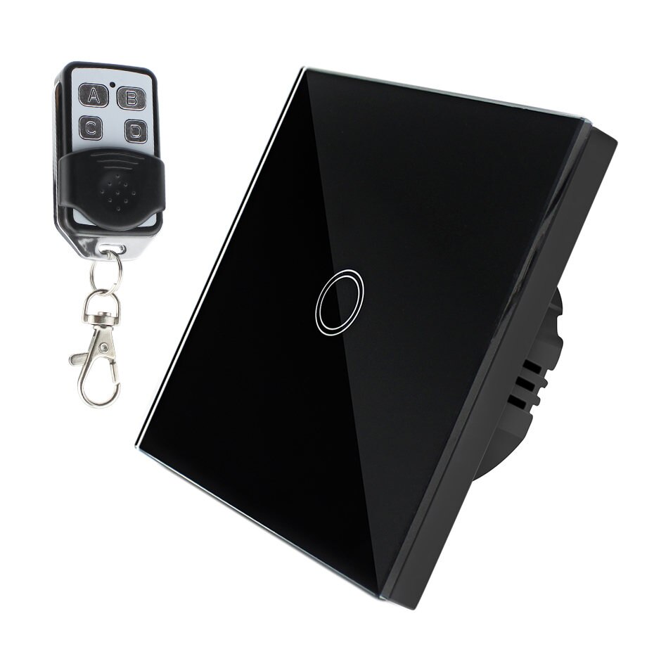 Interruptor táctil LED con 1/2/3 entradas, 220V, Sensor estándar para UE/RU, interruptor inalámbrico para lámpara de pared con Control remoto, Panel de vidrio templado de 433MHz: Black 1 gang Remote