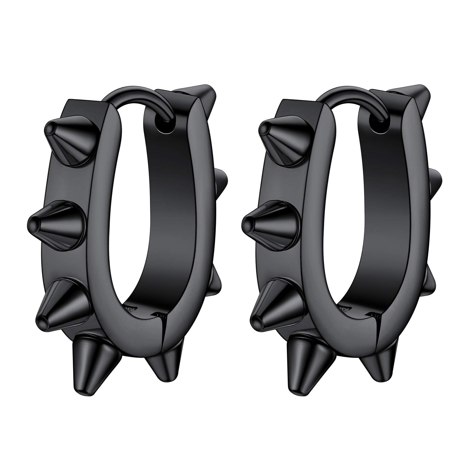 Punk Spike Huggie Hoop Earrings Round/Heart/U Shape Stainless Cartilage Stud Earrings Men Women Cool Gothic Style Chunky Jewelry: U Shape Black