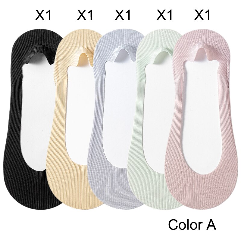 5 paar damessokken zomer ijszijde ademende pantoffels sokken onzichtbare effen kleur naadloze antislip sokken dames comfort: Beige