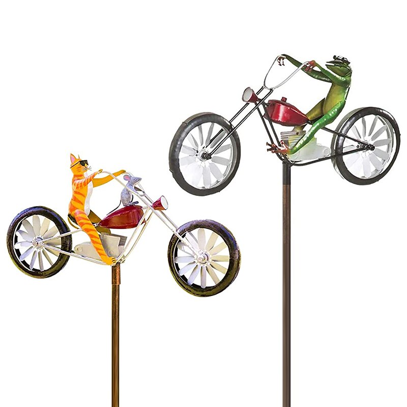 Molino de viento Vintage para bicicleta, estaca de Metal de rana para montar en moto, decoración para patio y jardín, 1 ud.