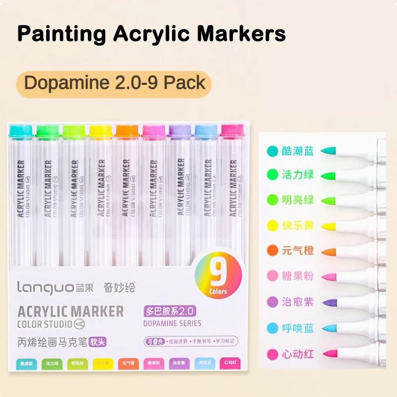 Bolígrafos de pintura acrílica de 9/162 colores, pincel marcador para pintura en roca, piedra, cerámica, vidrio, madera, lienzo, suministros de Arte DIY, papelería
