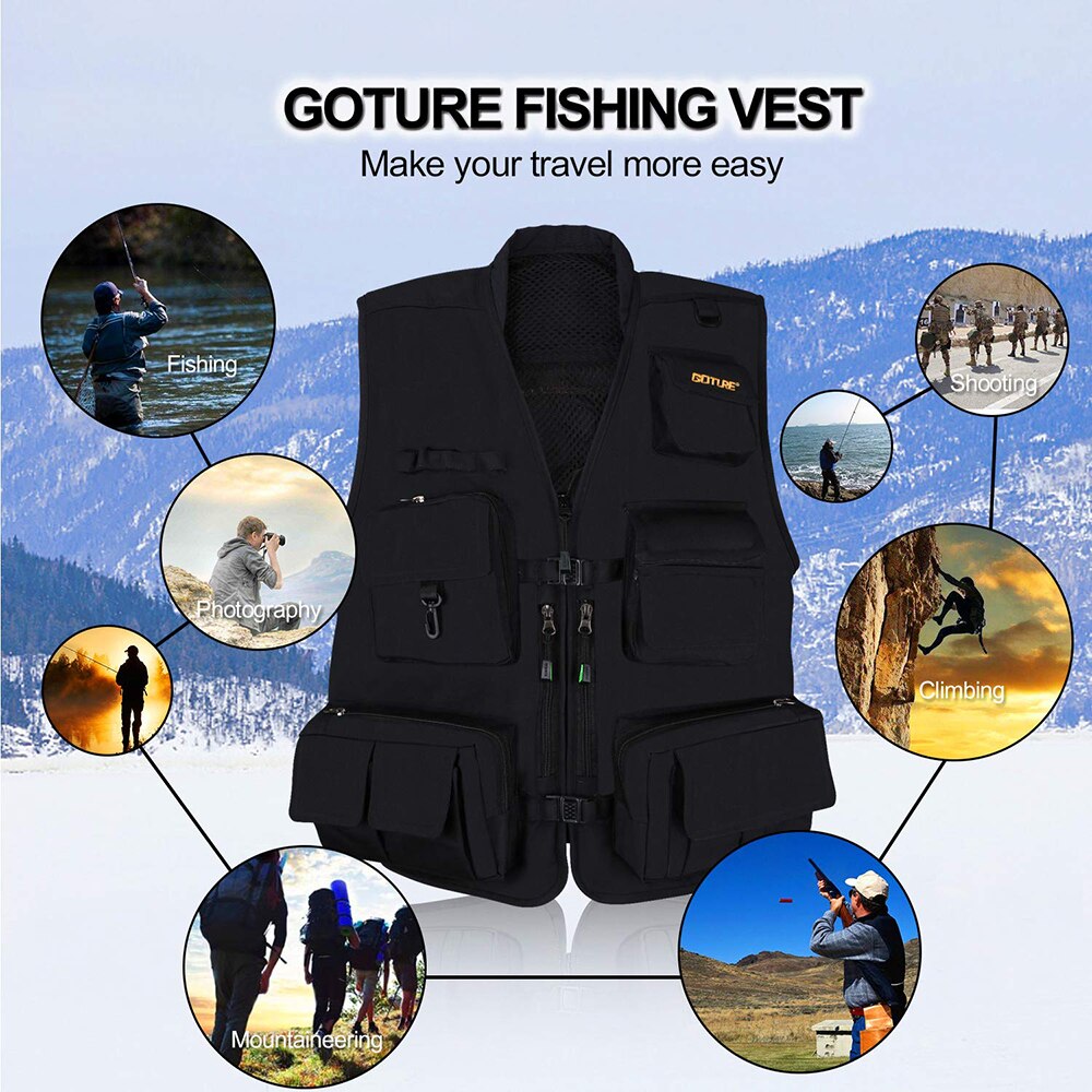 Goture herr flugfiskeväst fiskeväst isväst flytväst för vinterfiske öring svart färg storlek l xl xxl
