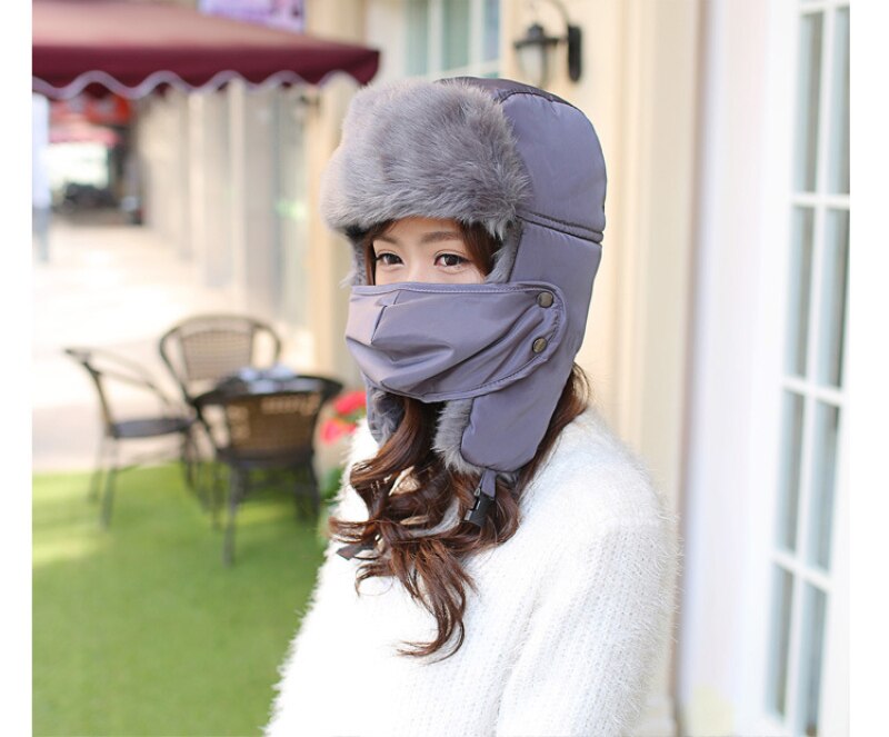 Vinter bombehatter ushanka russisk pelshatt varm fortykket øreklaffer hette til menn og kvinner maske balaclava