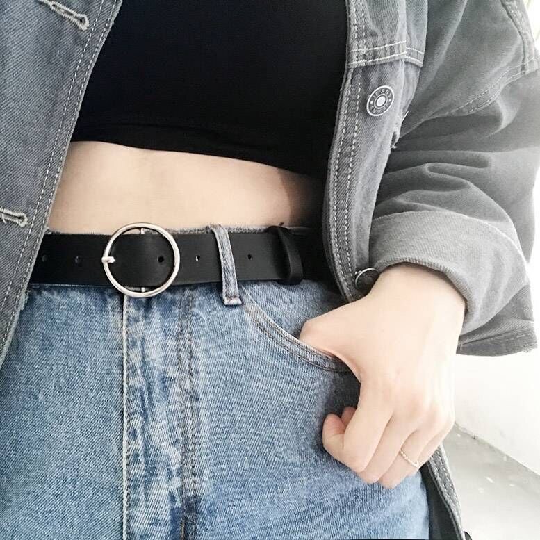 Mujer doble hebilla de plata Jeans cinturones de para la mujer los estudiantes pretina Simple círculo cinturón con hebilla para Jeans vestido
