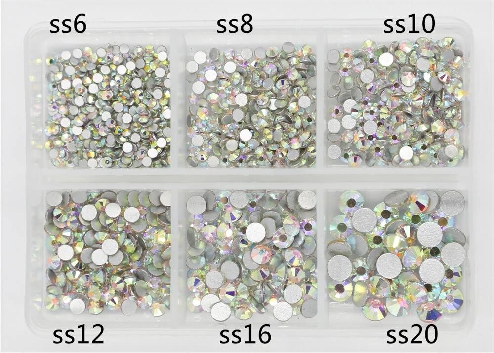 2 farben 12 Netz 1440 stücke AB kristall flache rückseite strass diamant edelstein 3D funkeln Nagel Kunst dekoration für NäGel zubehör: 6Boxen AB