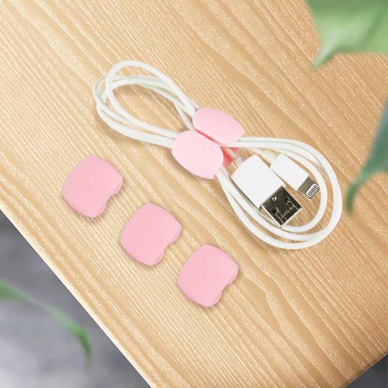 4Pcs Kabelhaspel Siliconen Kabel Organisator Vaste Clip Wire Binding Data Draad Tie Management Data Lijn Sorteren Gesp Voor iphone: Light Pink