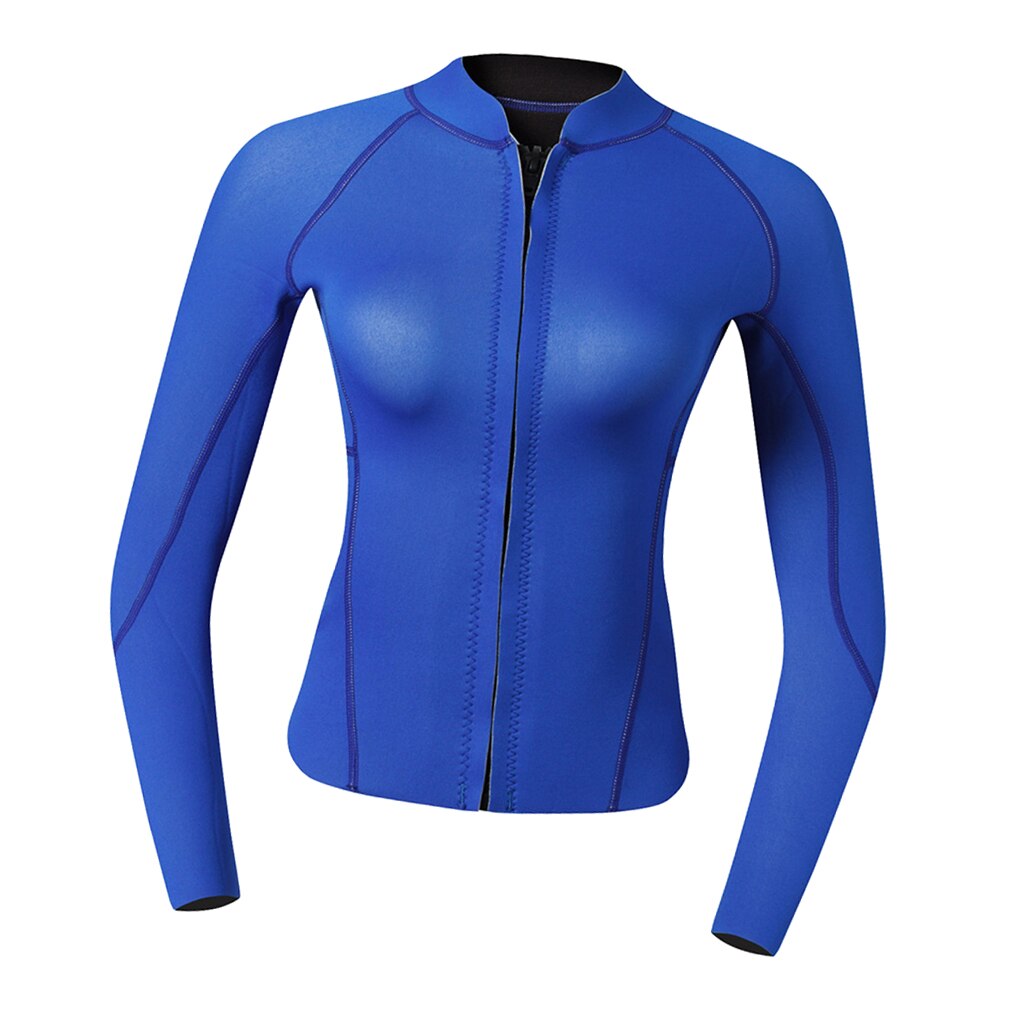 Traje de buceo para mujer, traje de 2mm, camisa superior, chaqueta de natación, azul