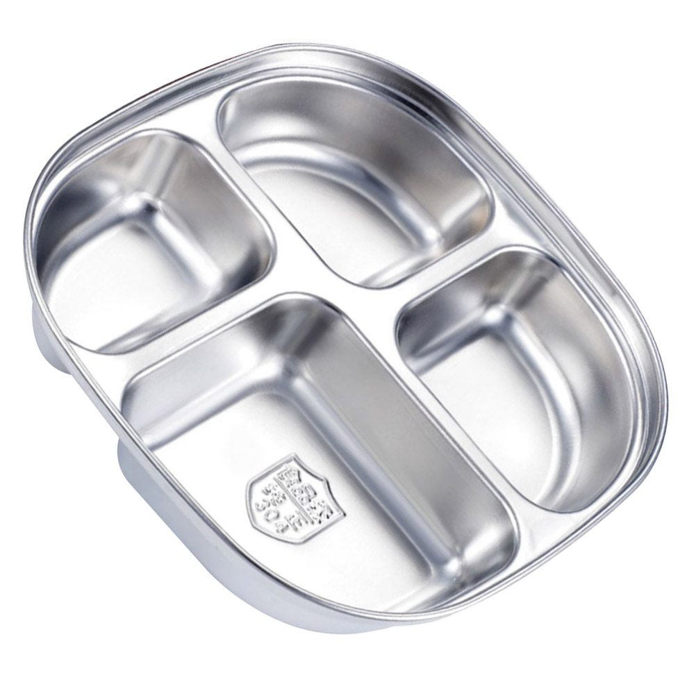 Stainless Steel Compartment Food Plate Multi-grid Dinner Plate Divided Plate Food Serving Tray: Silver19.5X19.5CM