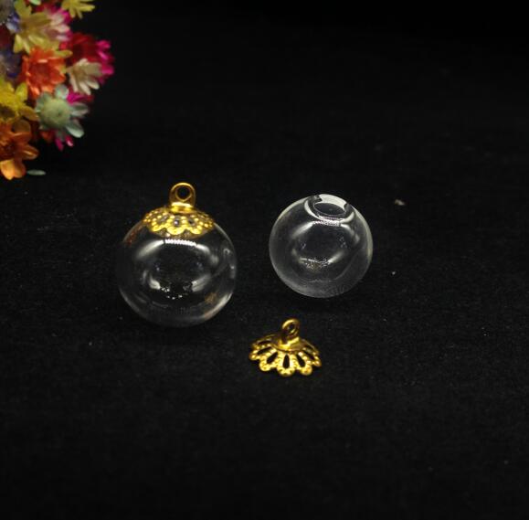5 14mm esferas de cristal con cuentas mixtas, accesorios para tapa, dijes, colgantes para frascos de cristal, tapas de cristal, frascos, collares: Gorra de encaje dorado