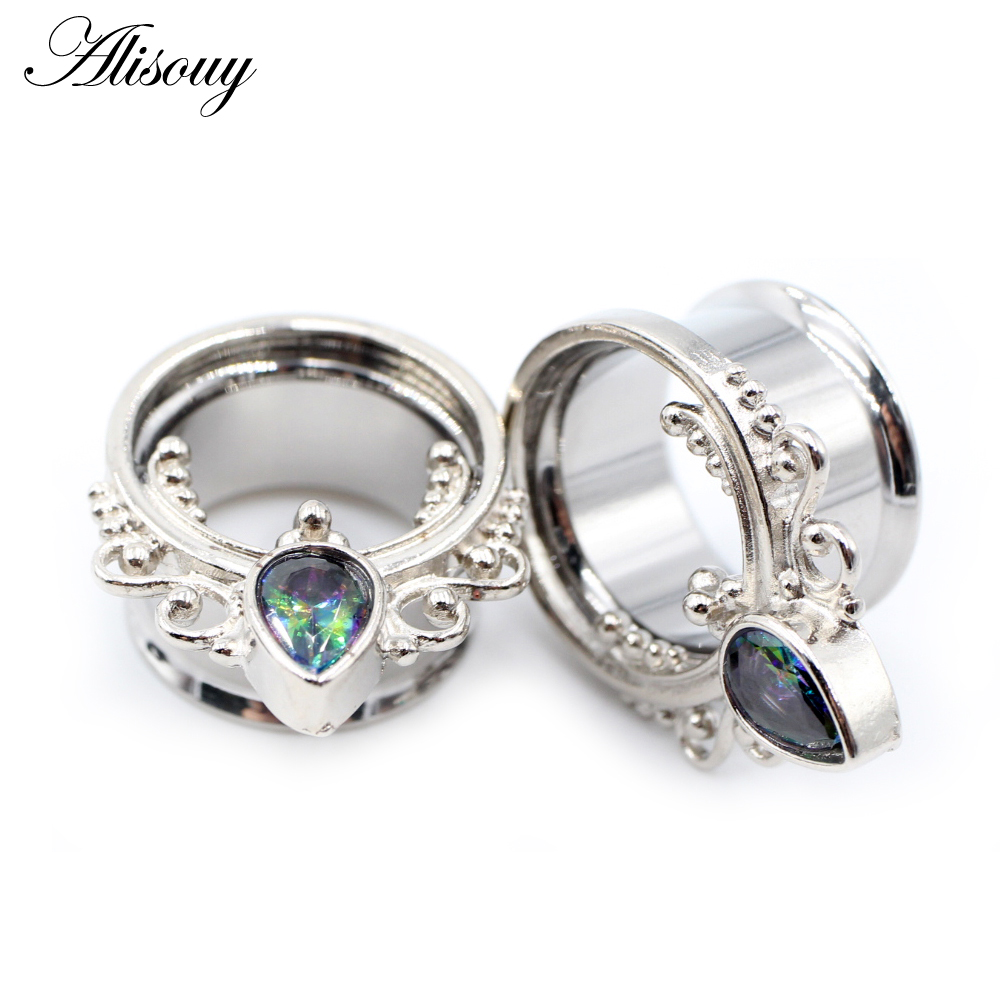 Alisouy 2PC Ear Piercing Plugs Tunnels Expanders Body Jewelry Gauges Studs Stretcher Earrings Jewelry 0G 00G: black / Light Yellow Gold Color