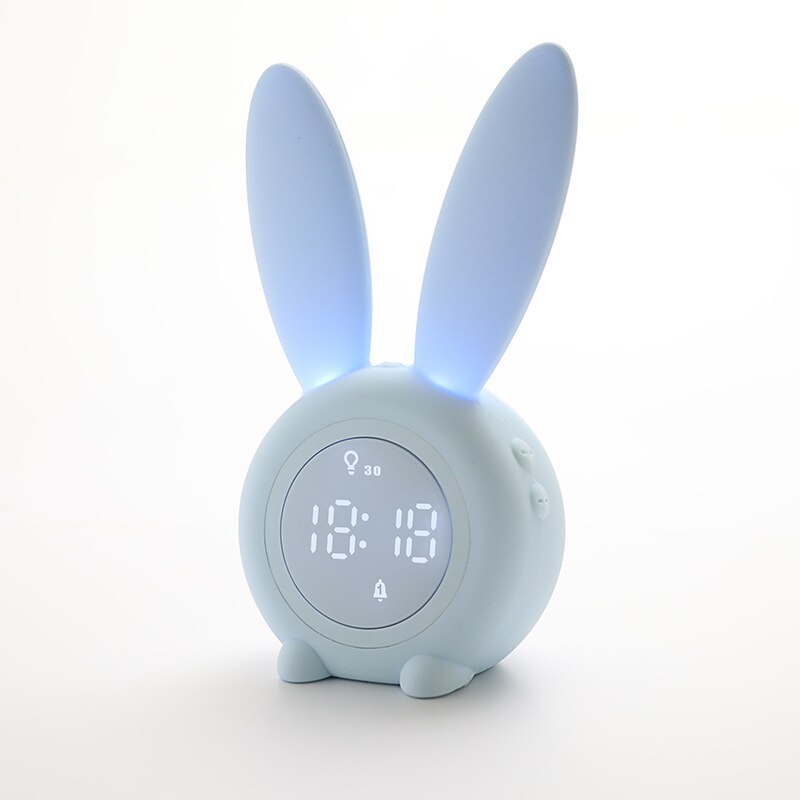Søde yndige kanin lille vækkeur studerende børn opladning førte natlys alarm ur tegneserie stemme elektronisk: Blå