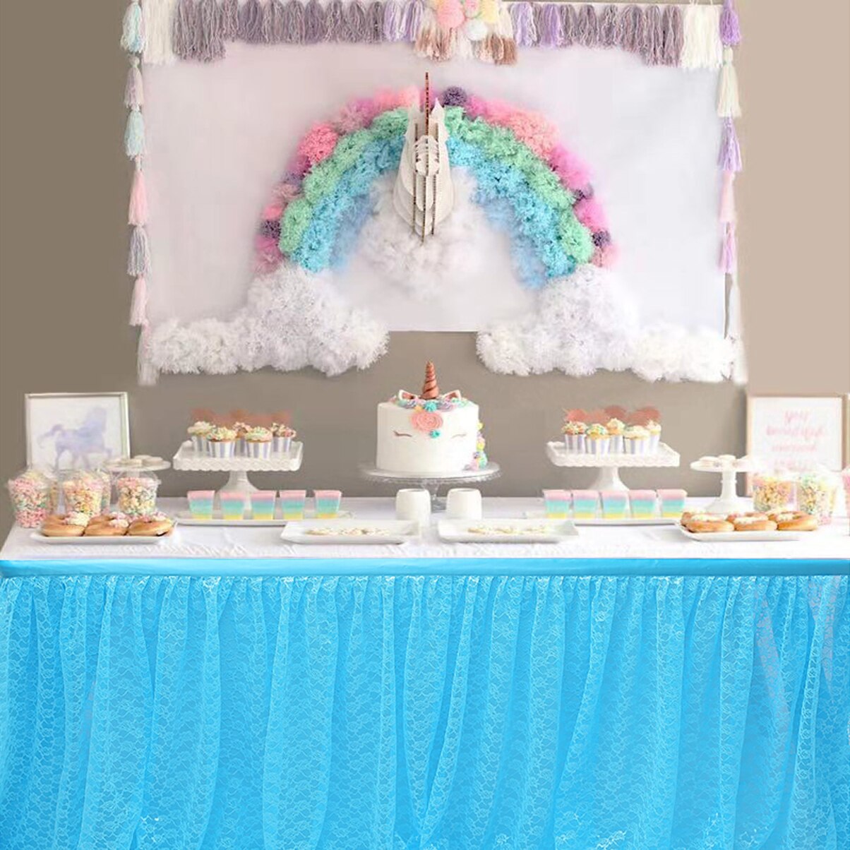Falda de mesa de tutú de tul para boda, de cumpleaños, decoración festiva para Baby Shower: Azul