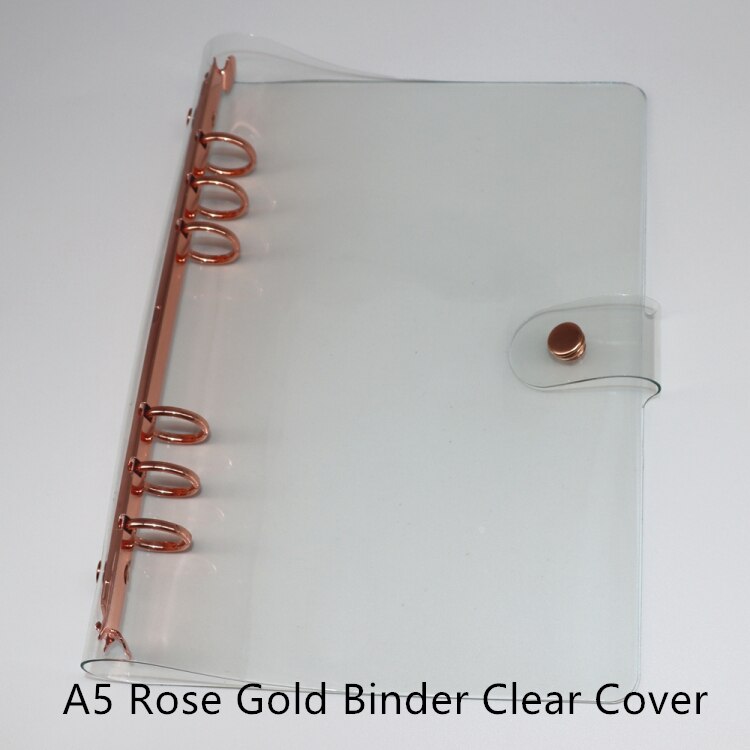 A5 A6 Glitter Binder Cover Soft Clear PVC Notebook Rose Gold Round Ring Protector with Snap Closure DIY Journal Planner Cover: A5 Clear Rose Gold