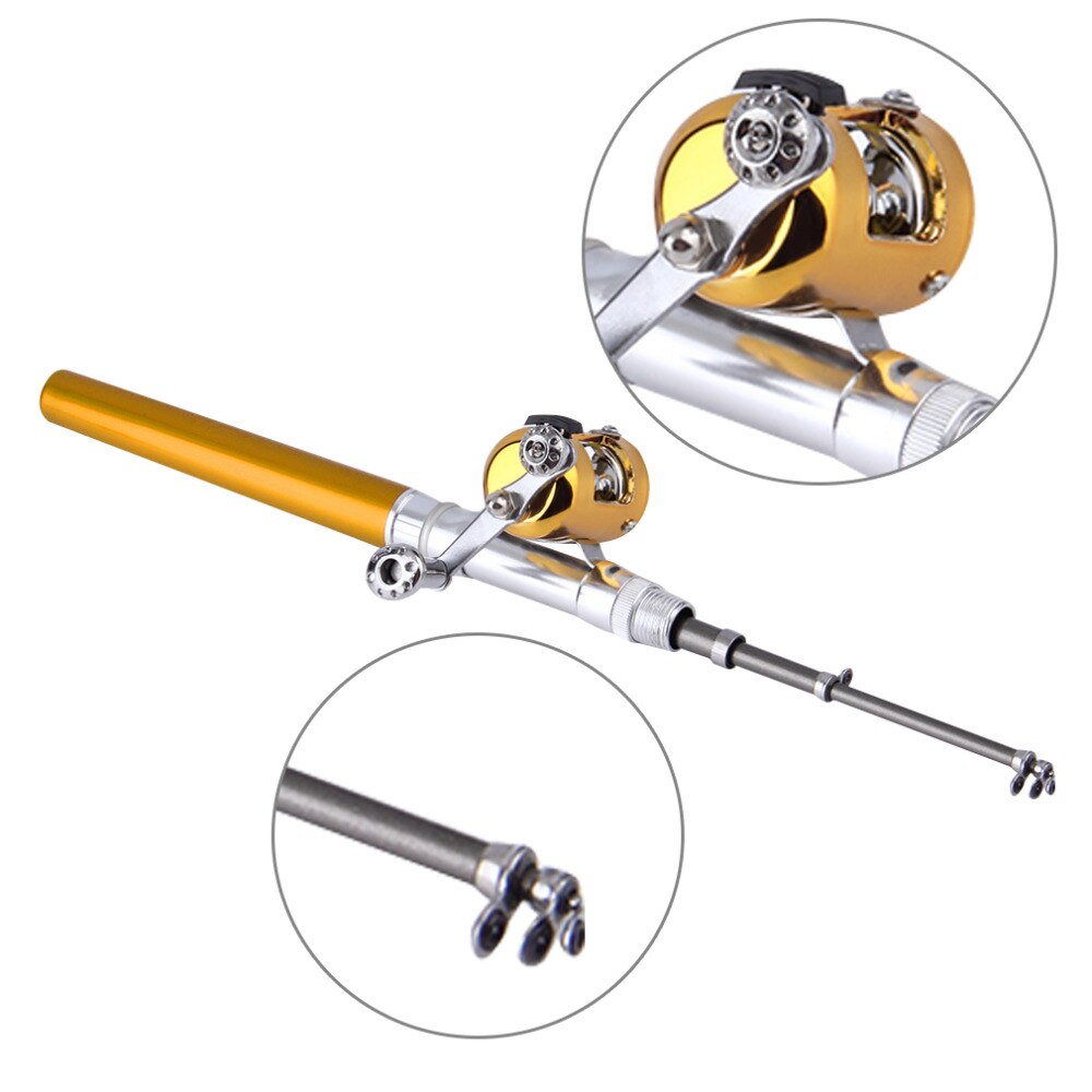 Rod Combo Pocket Telescopic Mini Rod Combo Fishing Pole Aluminum Alloy Pen Shape Fishing Reel+ Rod Combo