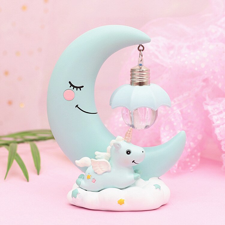 Children's Luminous Toy Decoration LED Cartoon Night light Unicorn moon light children baby room display lamps girls cute: blue