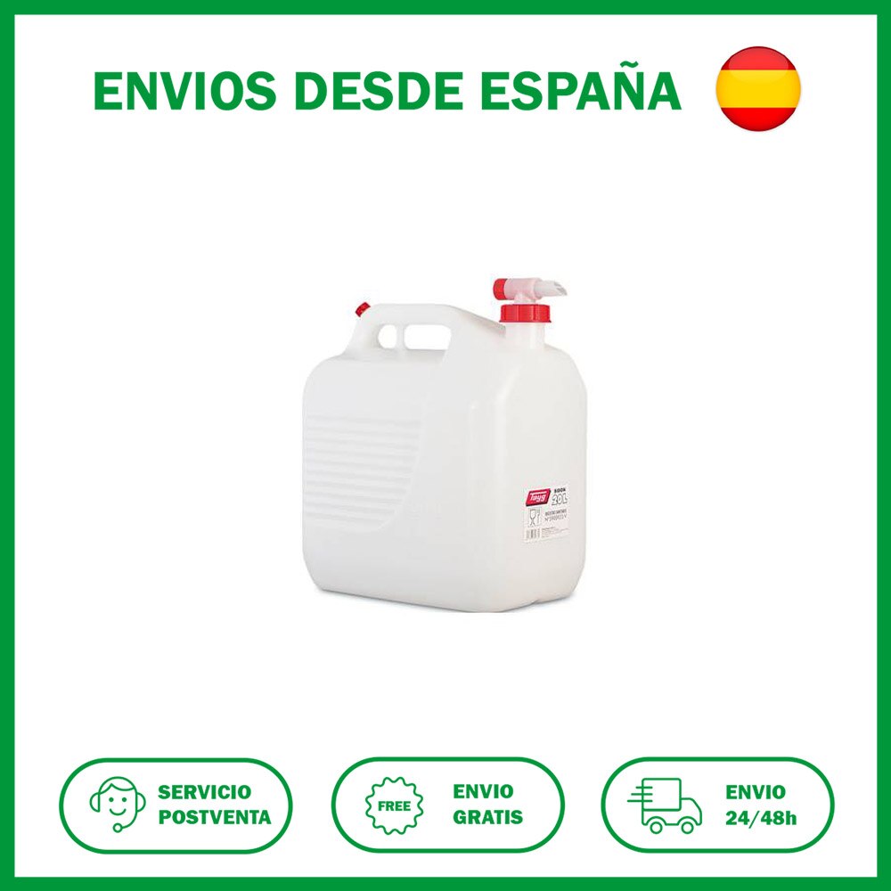 Bidón de plástico alimentario con Grifo Tayg de 20L. Bidón de HDPE para uso alimentario con grifo expendedor en el tapón.