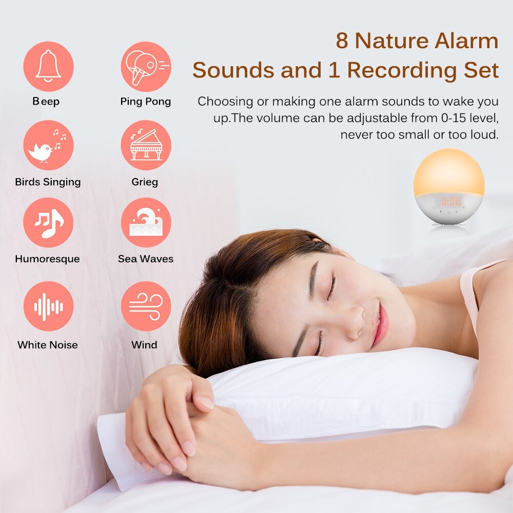 Colorful Night Light Simulation Sunrise Wake Up Alarm Sleep Music Light Night Light Music Clock