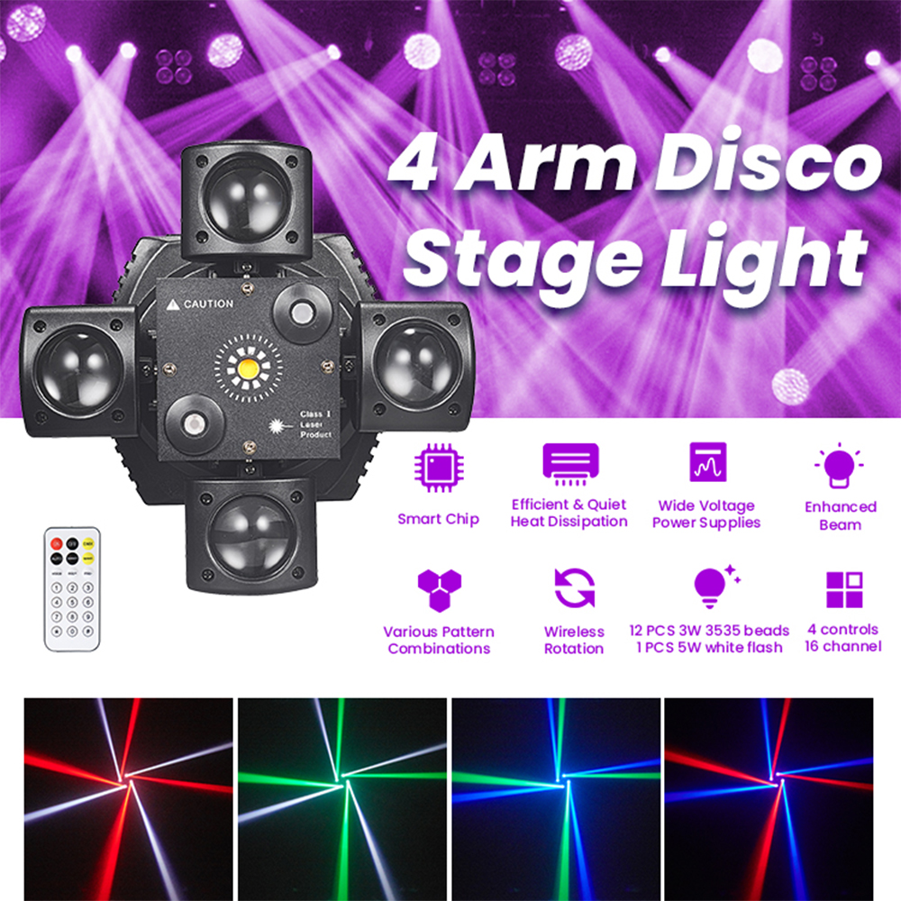 Bunte 48 W Mini Disco Lichter 4 Arm Moving Head DJ Licht DMX512 LED Strahl Strobe Effekt RGBW Party Nachtclub bar Bühne Licht